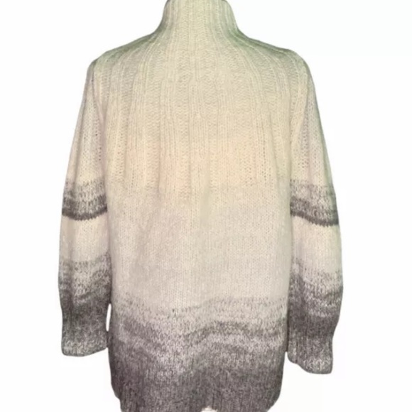 By Anthropologie Women Sweater Wool Alpaca Blend Mock Neck Stripe Gray cream - Picture 4 of 9